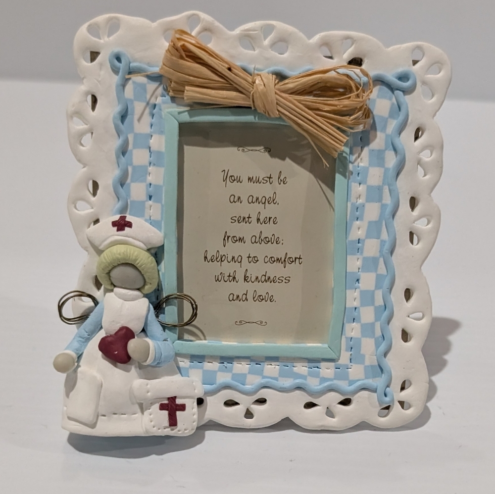 Blue and White Nurse Themed Picture Frame Angel Poem Healthcare Gift